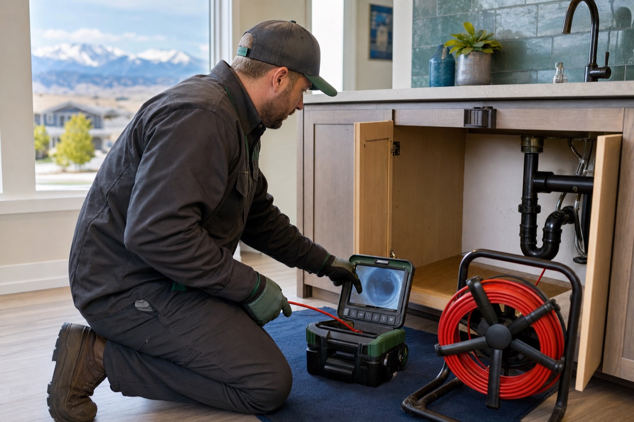 Drain camera inspection equipment being used on a residential line